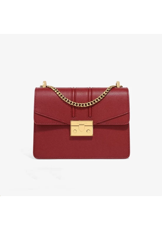 Charles Keith Chain Flap Shoulder Bag Red